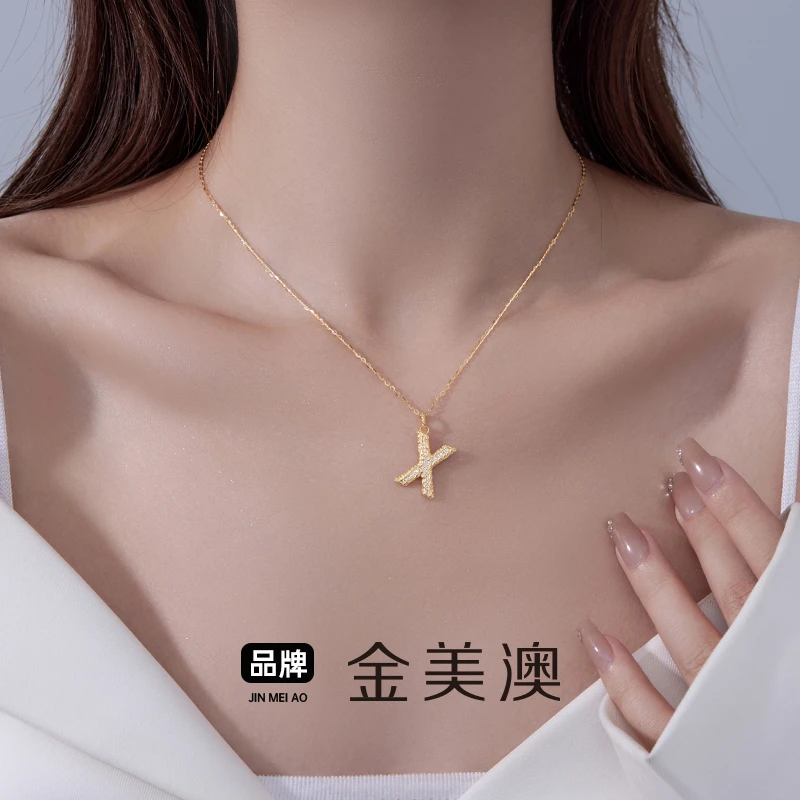 金美澳 坠链均925银合成锆石 时尚轻奢字母高端上档次项链银饰品