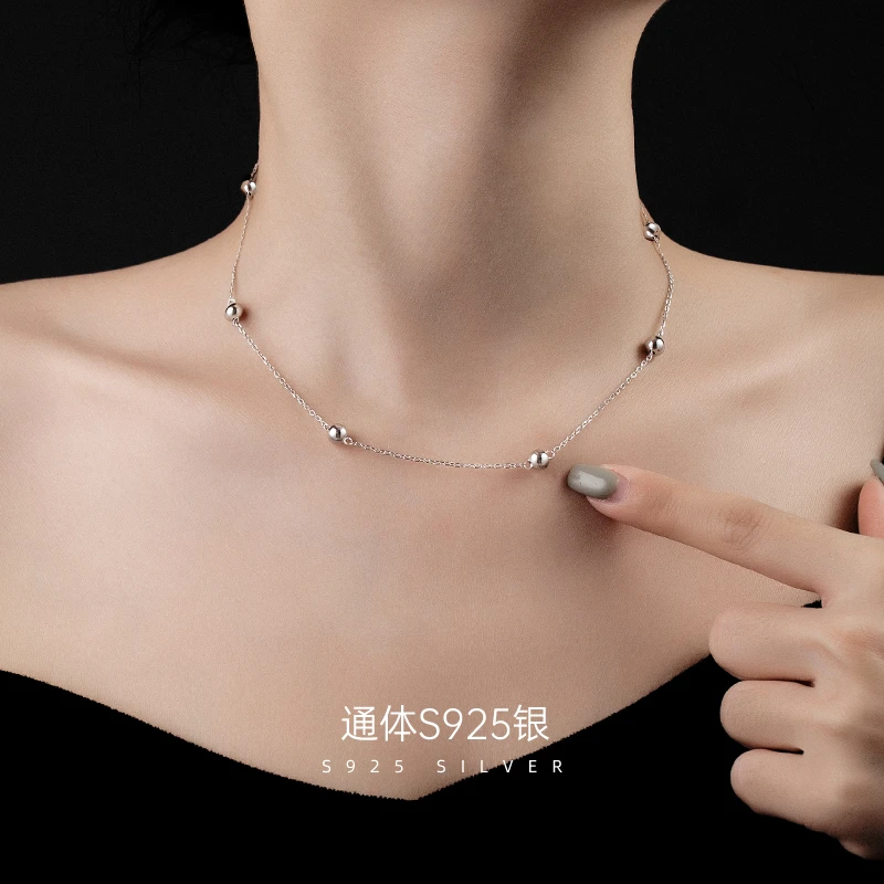 金美澳 925银银制品 圆珠项链女款高级感简约百搭锁骨链小众轻奢