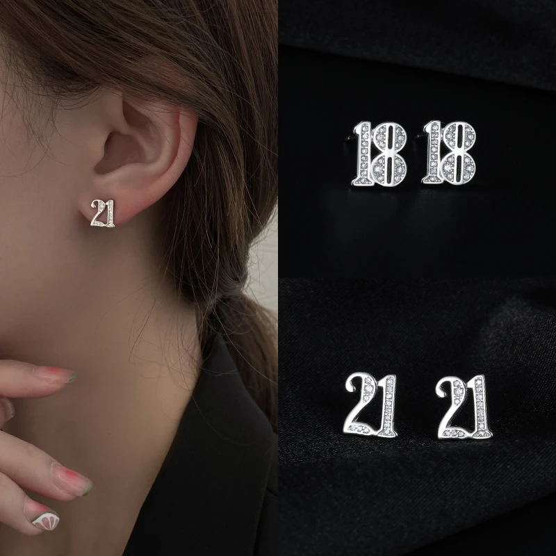 金美澳 925银合成锆石耳饰 个性数字耳钉女潮流气质原创小众个性