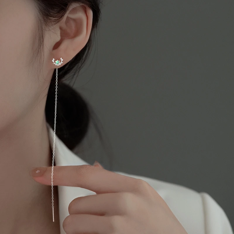 金美澳 925银树脂耳饰 鹿角长款耳线流苏耳环女耳坠时尚气质耳饰