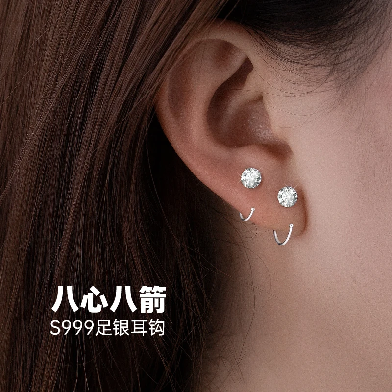 金美澳 足银合成锆石耳饰 999纯银正品火彩耳环女高级感爆闪耳钉