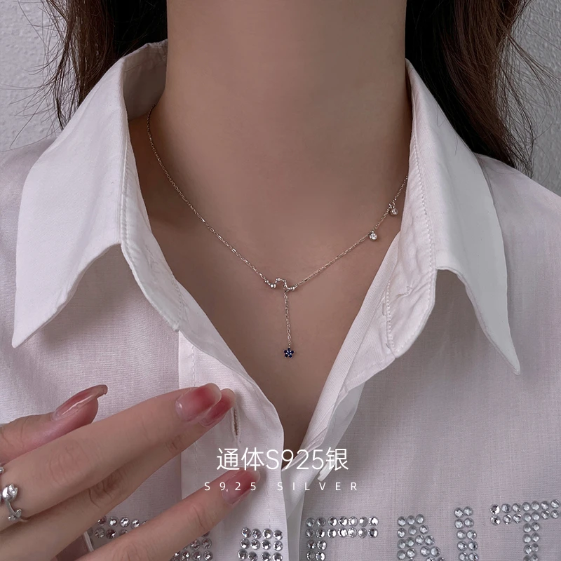 金美澳 链子925银合成锆石 星星项链女小众锁骨链时尚送女友礼物