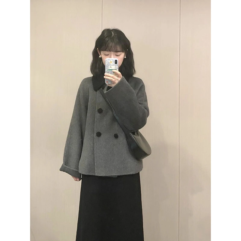 灰色呢子大衣女秋冬季2024新款爆款毛呢外套高级感小个子加厚短款