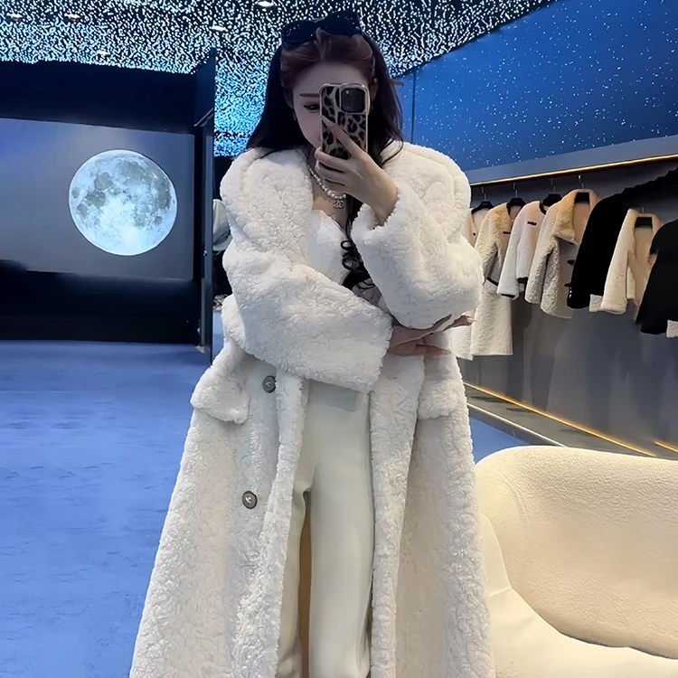 人造皮草 高级感感冬季外套女长款连帽宽松外套毛毛大衣