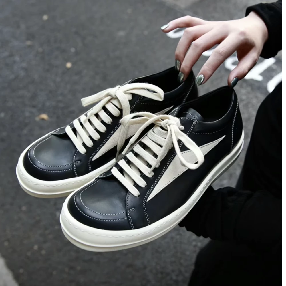 RO侵权复古改良款高街暗黑风真皮休闲运动鞋黑白熊猫低帮板鞋男潮