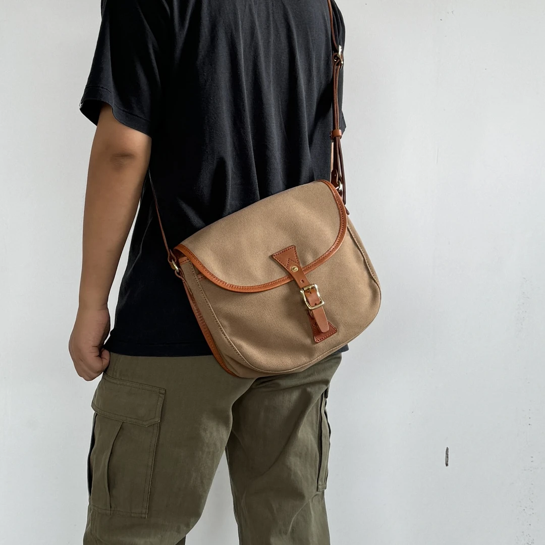 特价！美式复古帆布拼头层牛皮单肩斜挎包邮差包情侣休闲包男女潮