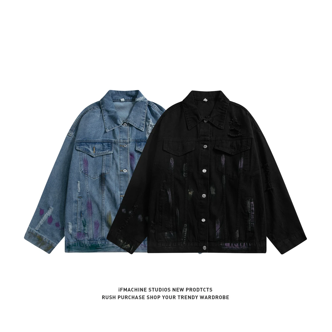 FORMER秋季新品美式涂鸦印花休闲百搭牛仔外套时尚潮流情侣夹克