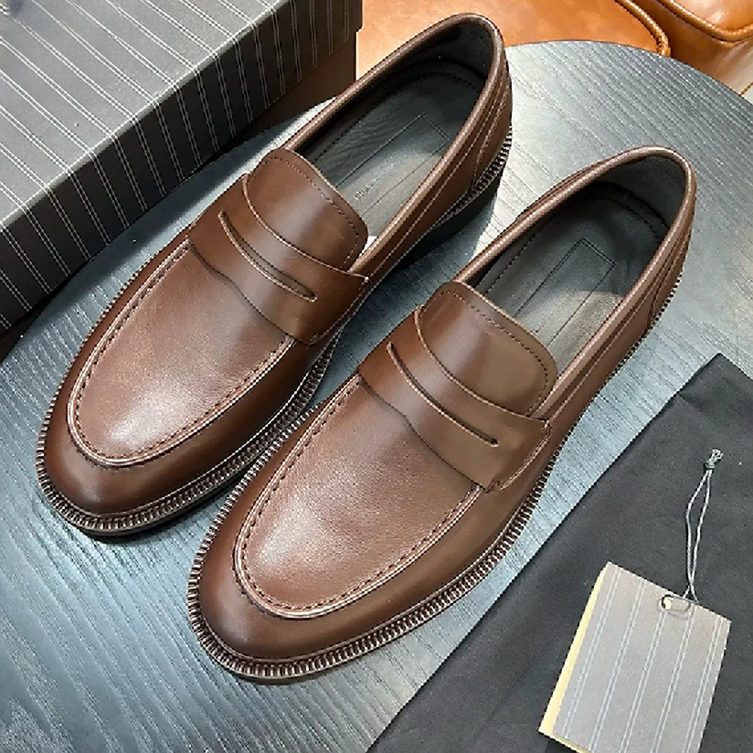 杰尼亚2024新款男士时尚百搭经典气质商务乐福鞋一脚蹬通勤小皮鞋