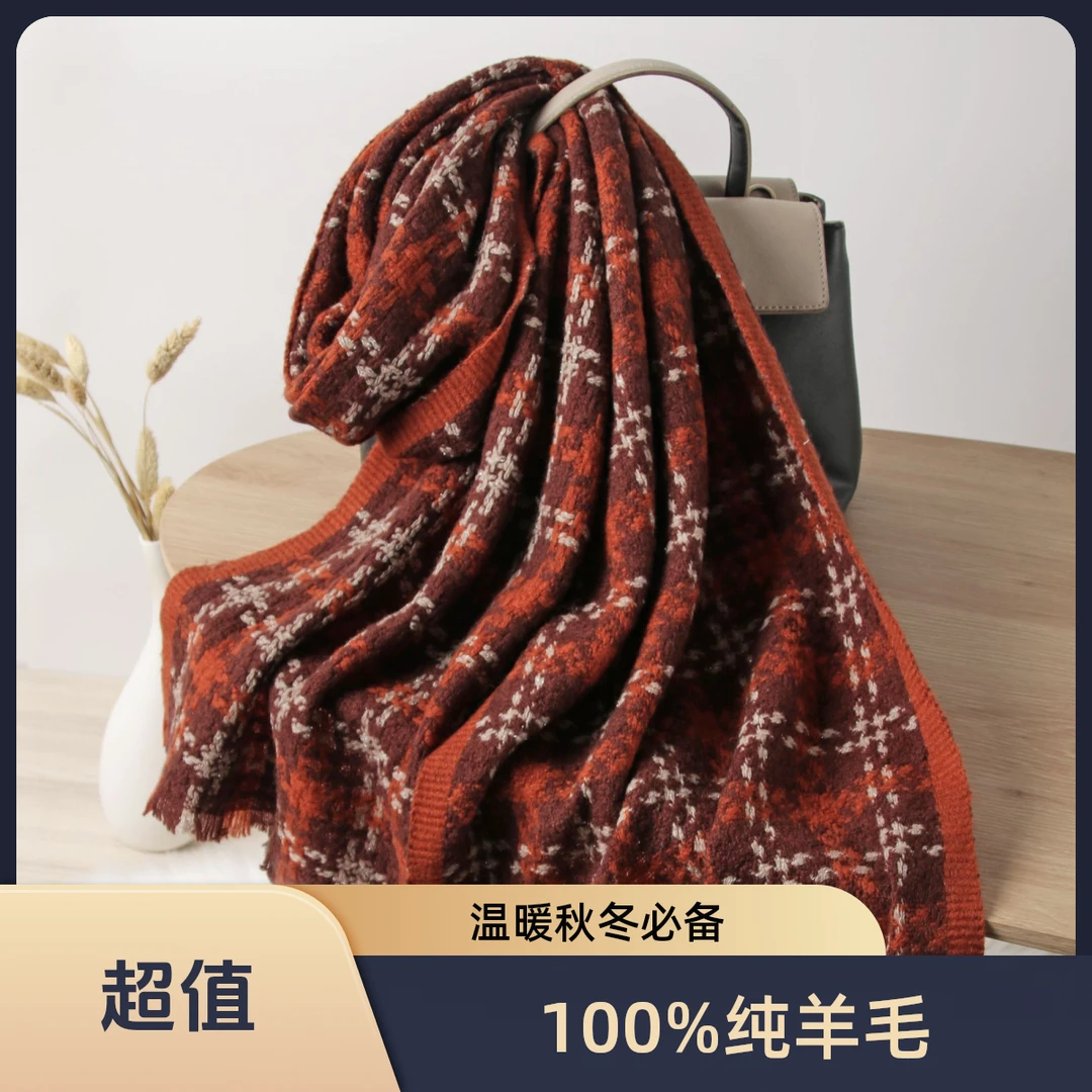 秋冬羊毛围巾安可拉红银丝小香风 保暖围脖女士