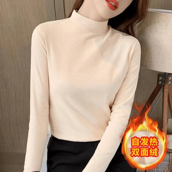 半高领打底衫女秋冬新款双面德绒修身显瘦长袖t恤女保暖内搭上衣