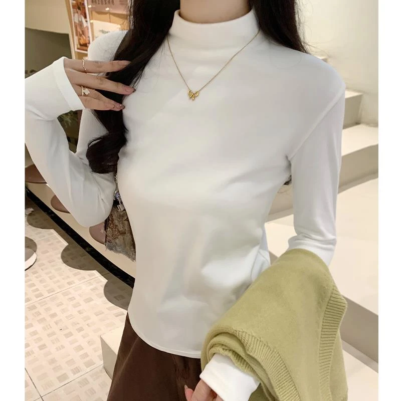 半高领秋冬德绒保暖打底衫女2024新款修身显瘦内搭洋气百搭上衣