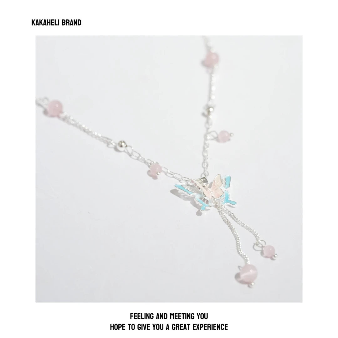 钛钢项链 时尚可爱古风小众仙女ins超仙彩色蝴蝶流苏项链KK1274