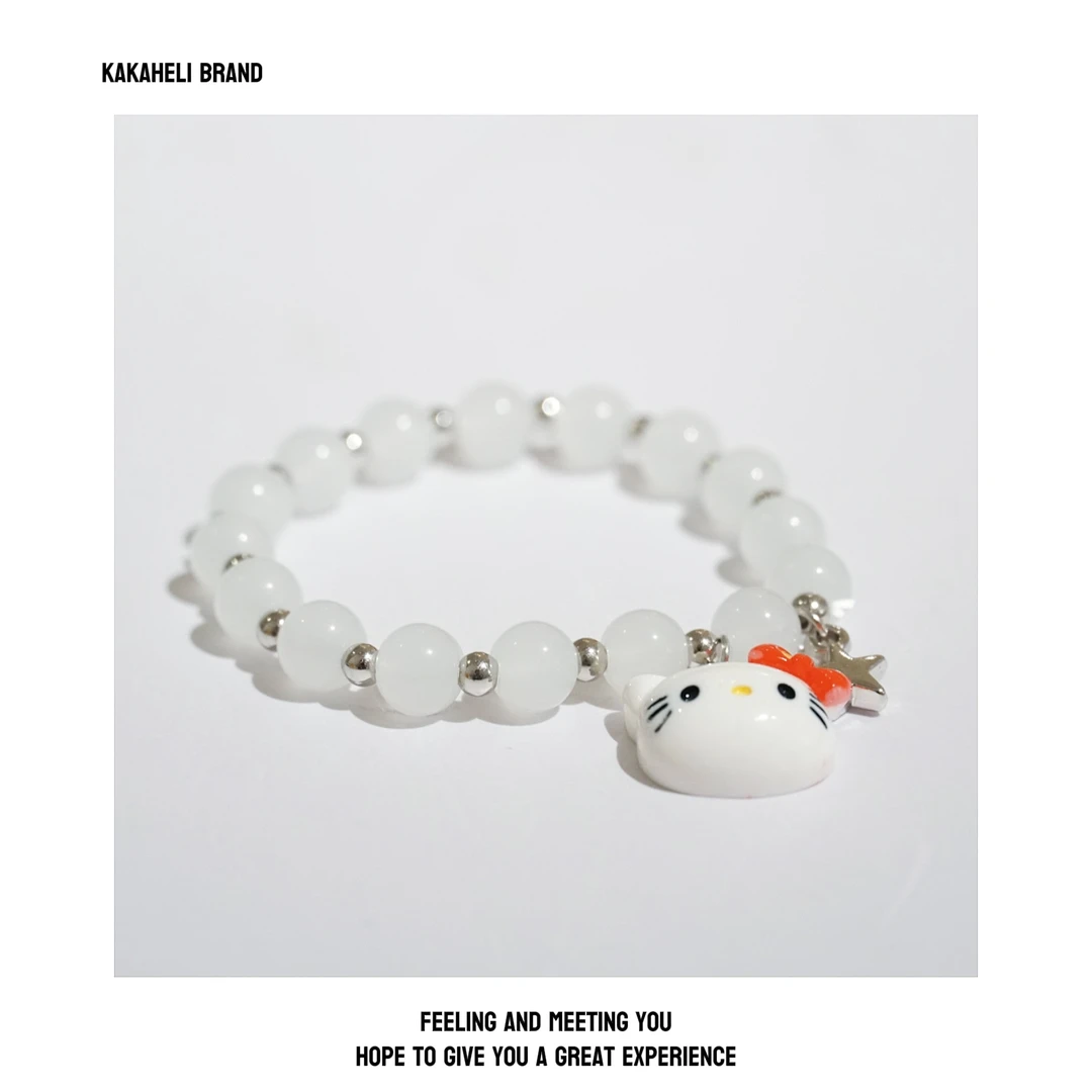 铜合金手链 白色可爱百搭情侣简约古风单圈小猫手链KK1794