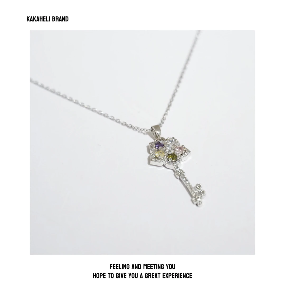 钛钢合成锆石项链 气质轻奢时尚百搭小众紫色彩色钥匙项链KK1579