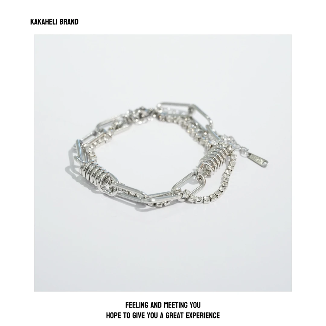 铜合金合成锆石手链 轻奢时尚百搭小众潮流拼接弹簧手链KK1147