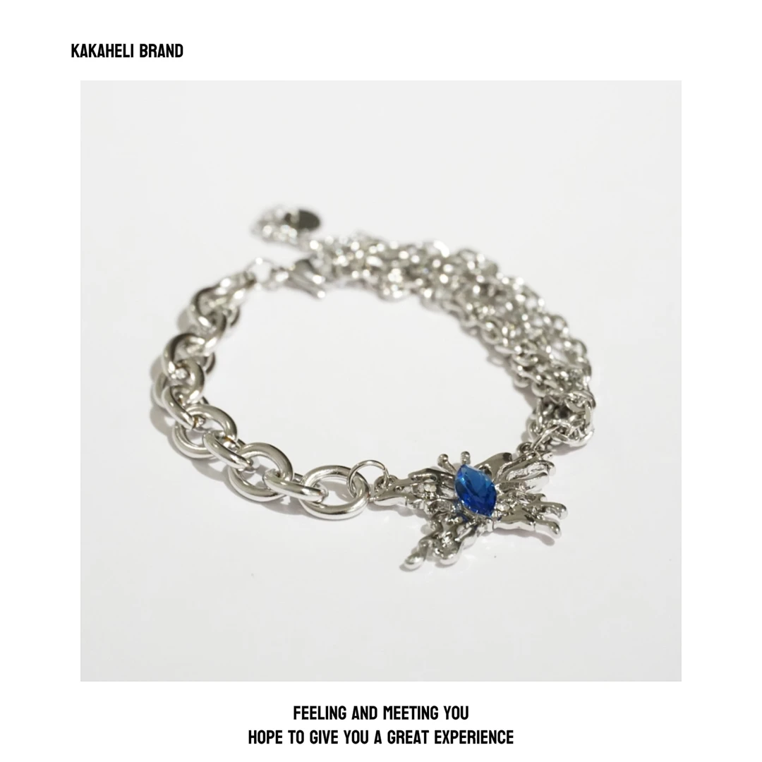 铜合金合成锆石手链 蓝色轻奢时尚百搭小众拼接蝴蝶手链KK885