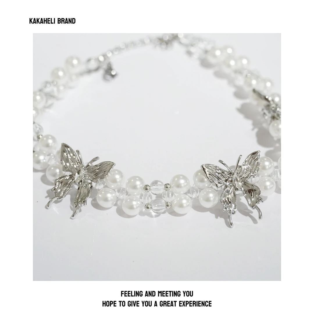 钛钢仿珍珠项链 气质轻奢法式小众仙女ins超仙蝴蝶珠珠项链KK652