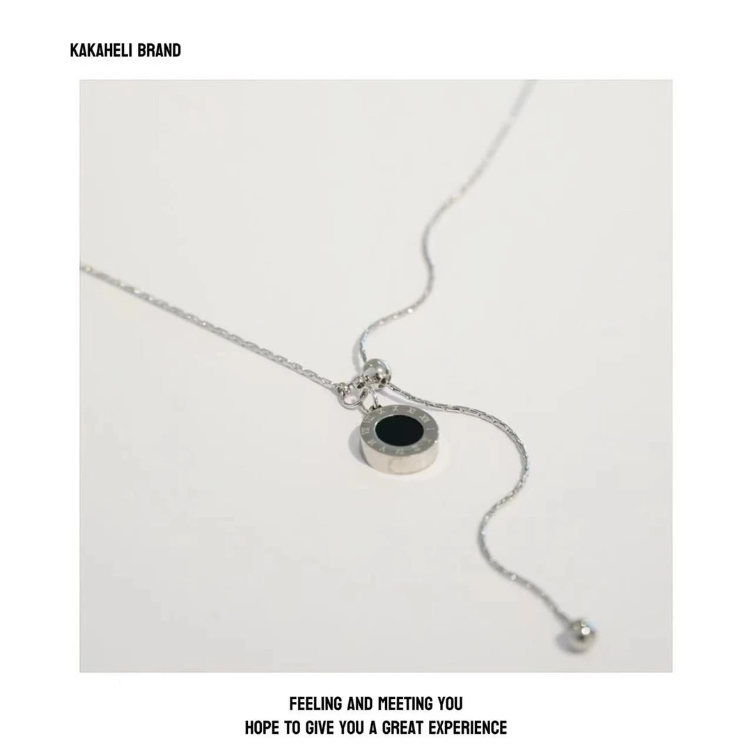 钛钢项链 轻奢时尚百搭小众简约个性ins黑色罗马流苏项链KK363