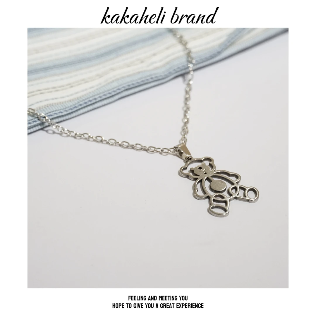 钛钢项链 气质轻奢时尚可爱百搭小众坠链素款小熊项链KK2091