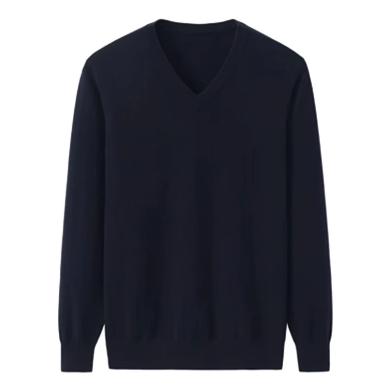 沛绒男士羊绒衫V领纯色套头针织衫纯山羊绒商务长袖宽松中年爸爸