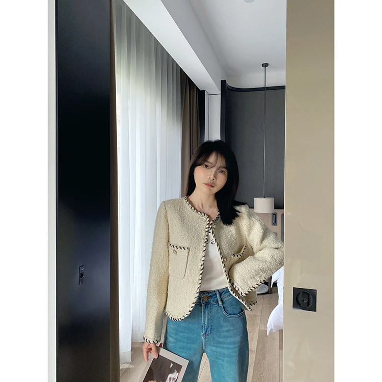 MYOU自制 150小个子羊毛混纺小香外套女秋季编织质感气质短款上衣
