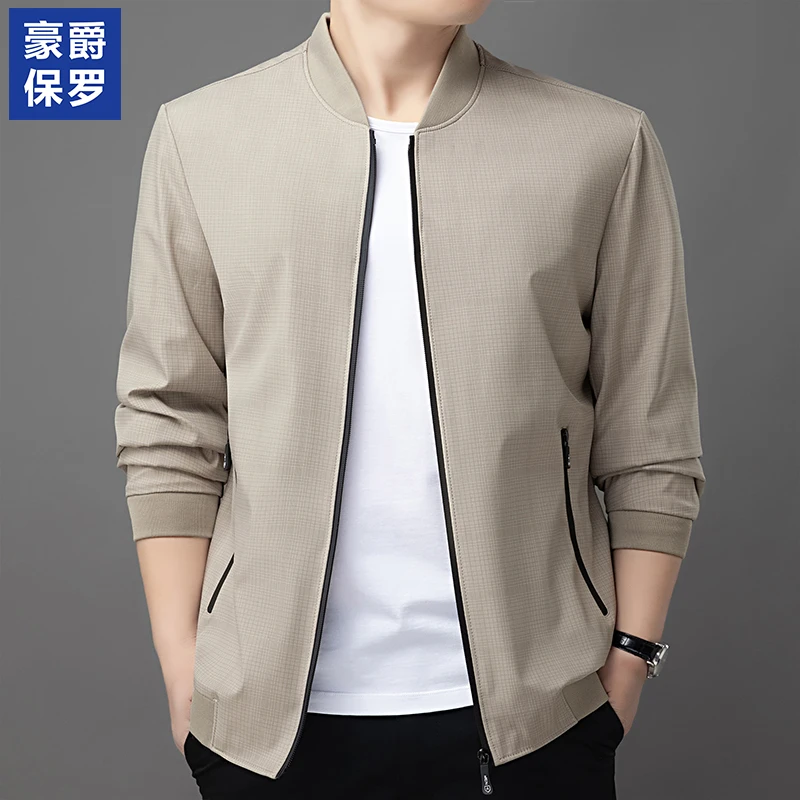 豪爵保罗春秋季条纹夹克休闲男外套商务棒球领潮流56801