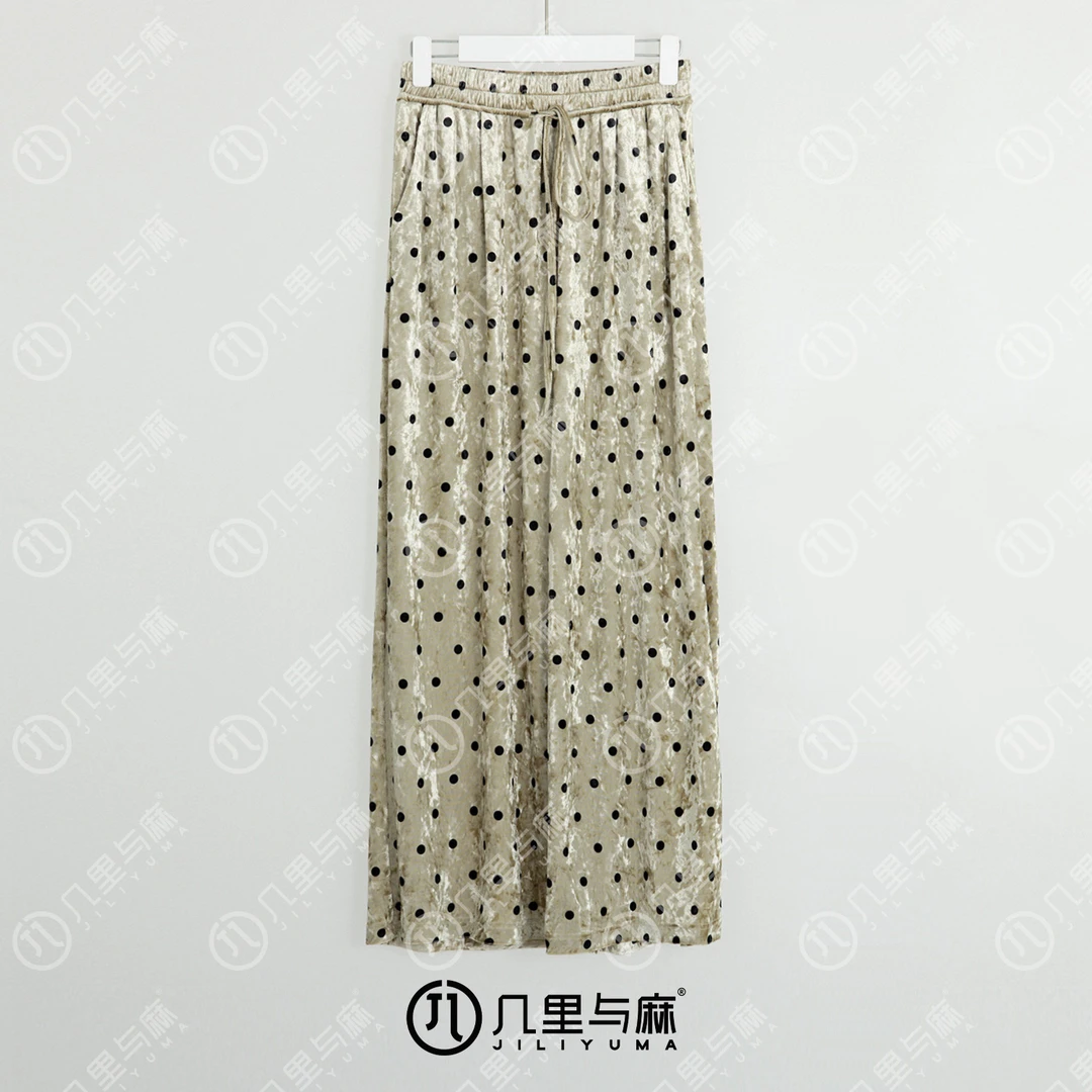 （几里）珍珠奶茶-气质设计感波点系带休闲裤 裤长104 1072645
