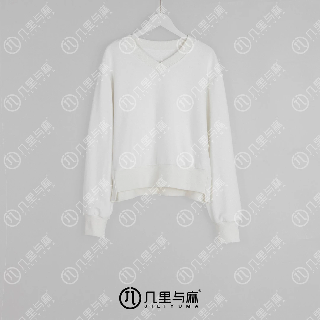 （几里与麻）锦澜-纯色百搭简约白色卫衣 衣长51 胸围108 1061391
