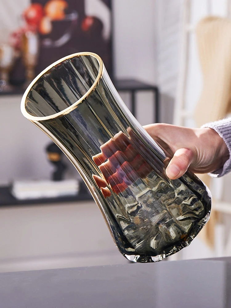 轻奢描金玻璃透明花瓶网红客厅摆件太阳花富贵竹水培花瓶网红B080