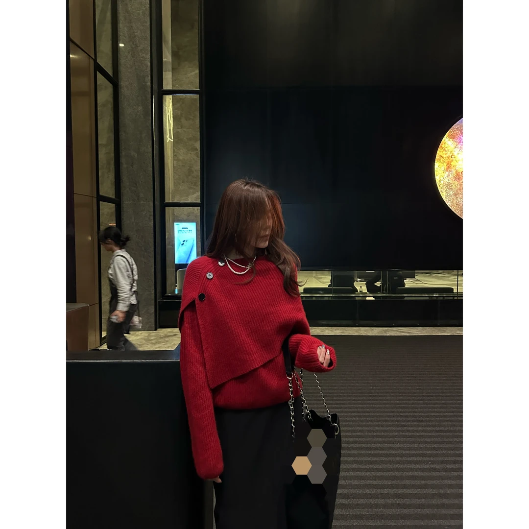 【YANG】2024新款圣诞新年款兔毛羊毛混纺真俩件斗篷上衣YY-418