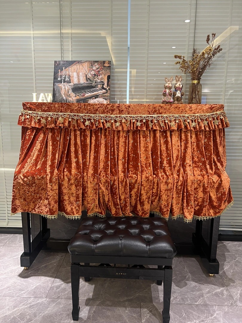 立式钢琴通用款钢琴罩现代简约加厚钢琴全罩高档橘色钢琴罩防尘罩