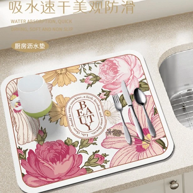 厨房软硅藻泥沥水垫隔热垫子碗筷盘干燥垫杯垫家用美式复古台面垫