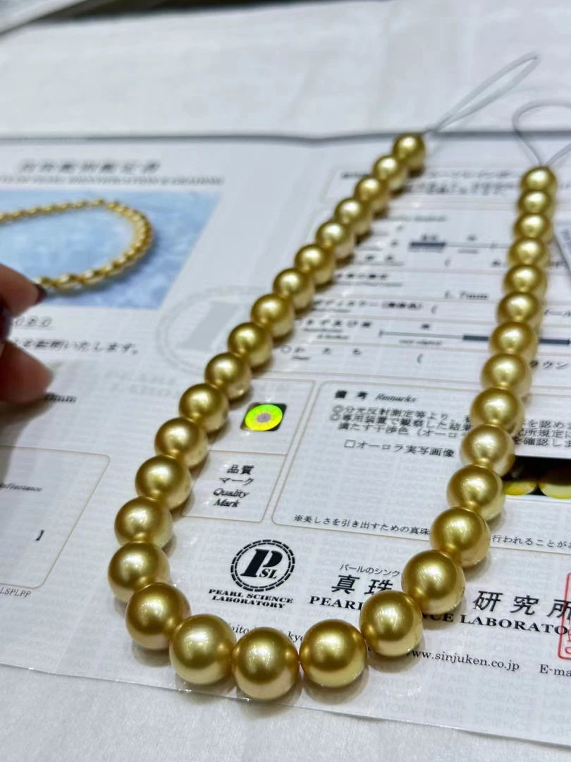 南洋金珠项链 真科研月光彩虹正圆强光18k金珠宝妈妈金色经典中古