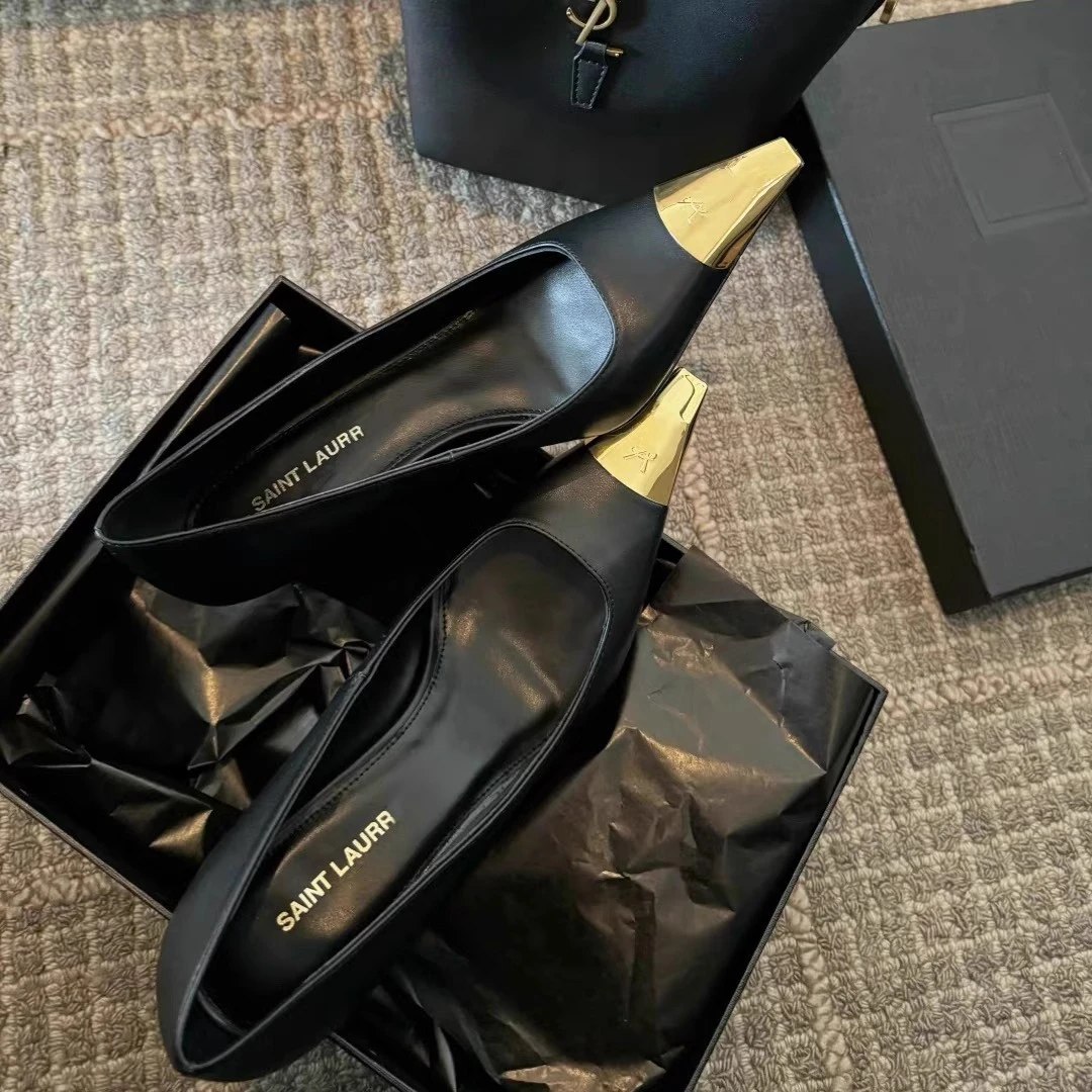 2025夏季新款名媛金属尖头高跟鞋女漆皮黑色浅口御姐性感细跟单鞋