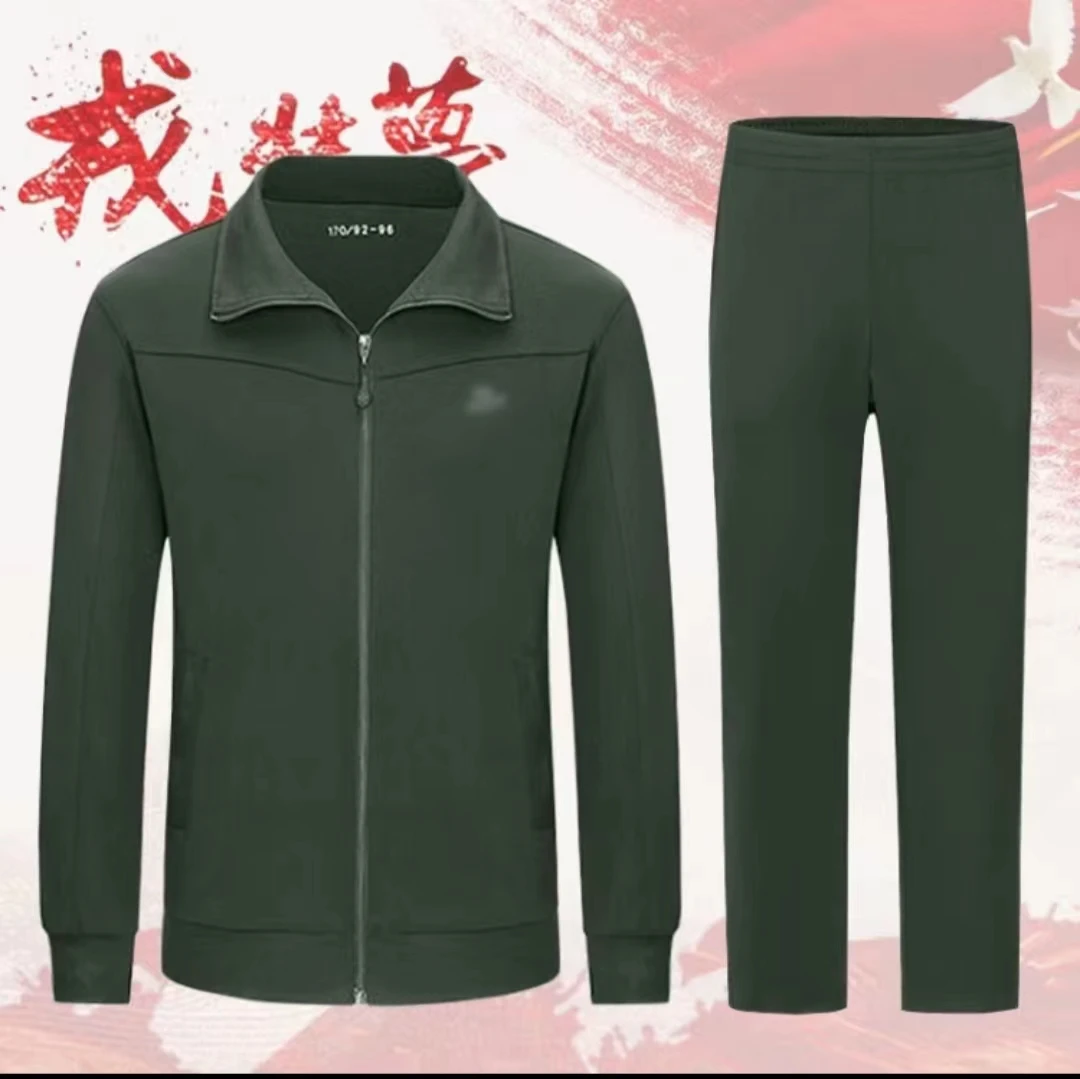 新款长袖体能服 户外运动服套装透气舒适训练服军迷加绒服藏青色