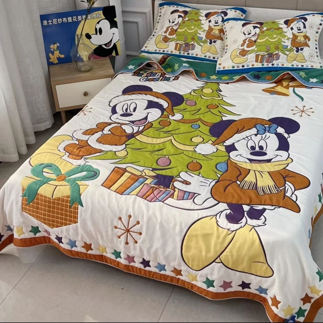 【迪士尼正品】超软十层全棉可爱纱布面包被亲肤精梳圣诞情侣米奇