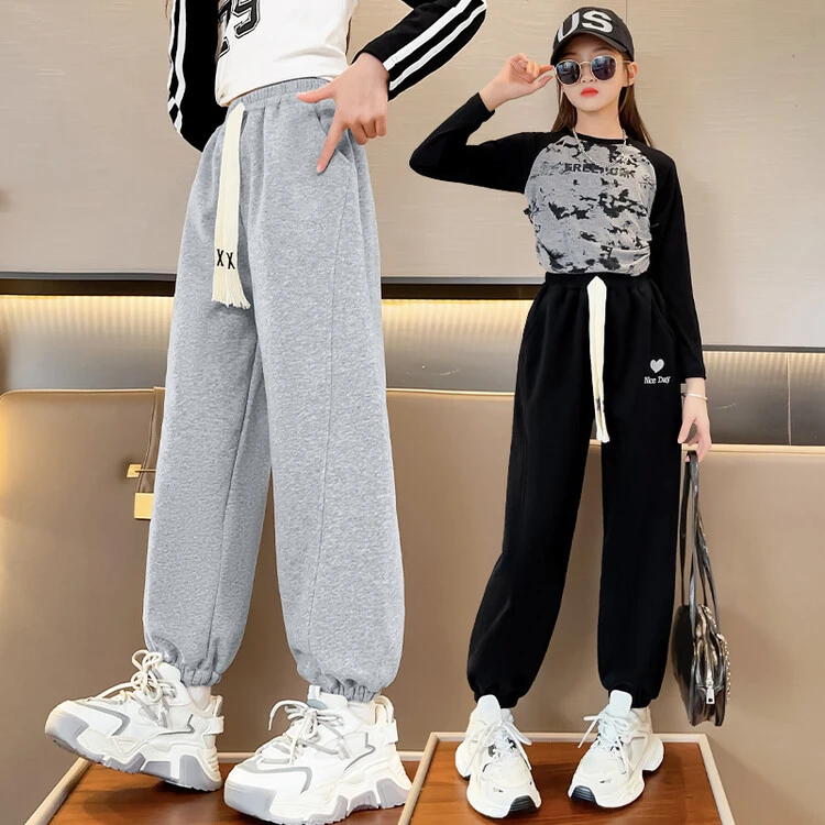 冬款加绒儿童女童休闲裤中大童洋气百搭卫裤DK23026