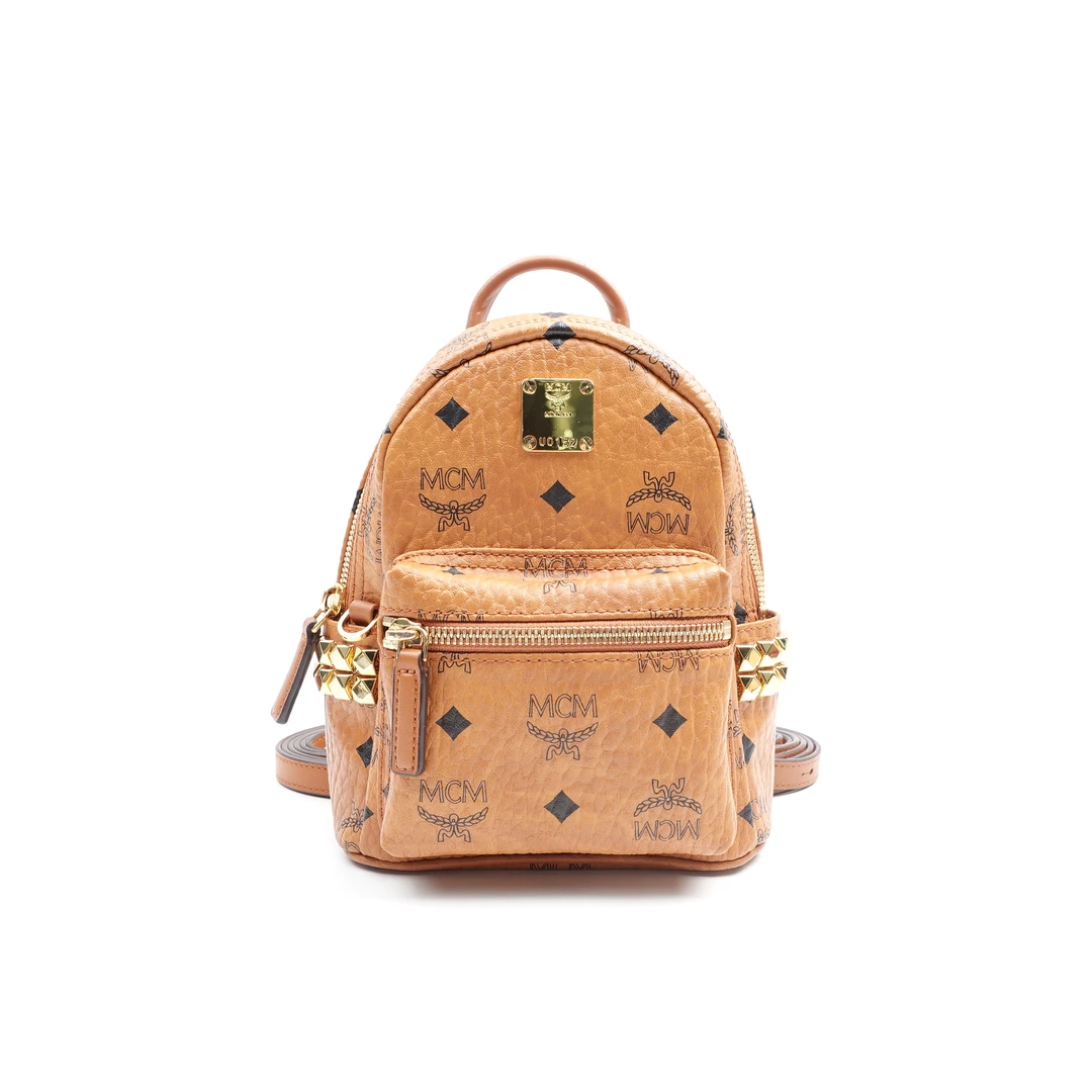 95新 MCM 干邑色超mini双肩包/WKJMWXN00216