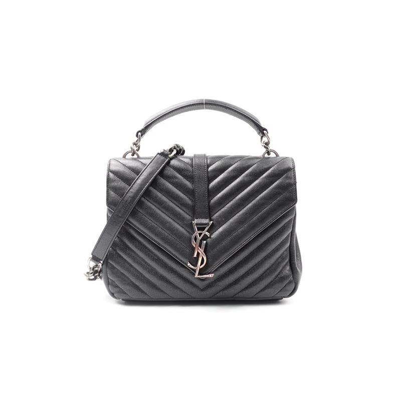 95新 YSL/圣罗兰 College 黑色V纹手提单肩包H_ZY0000382414