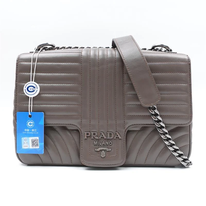 95新 Prada/普拉达 灰色横竖格银标 单肩包/T_ZY0000378561