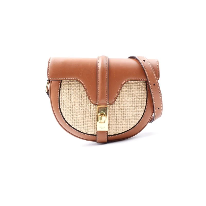 95新 Celine/思琳 赛琳 besace 棕色拼草编单肩包/H_ZY0000368707