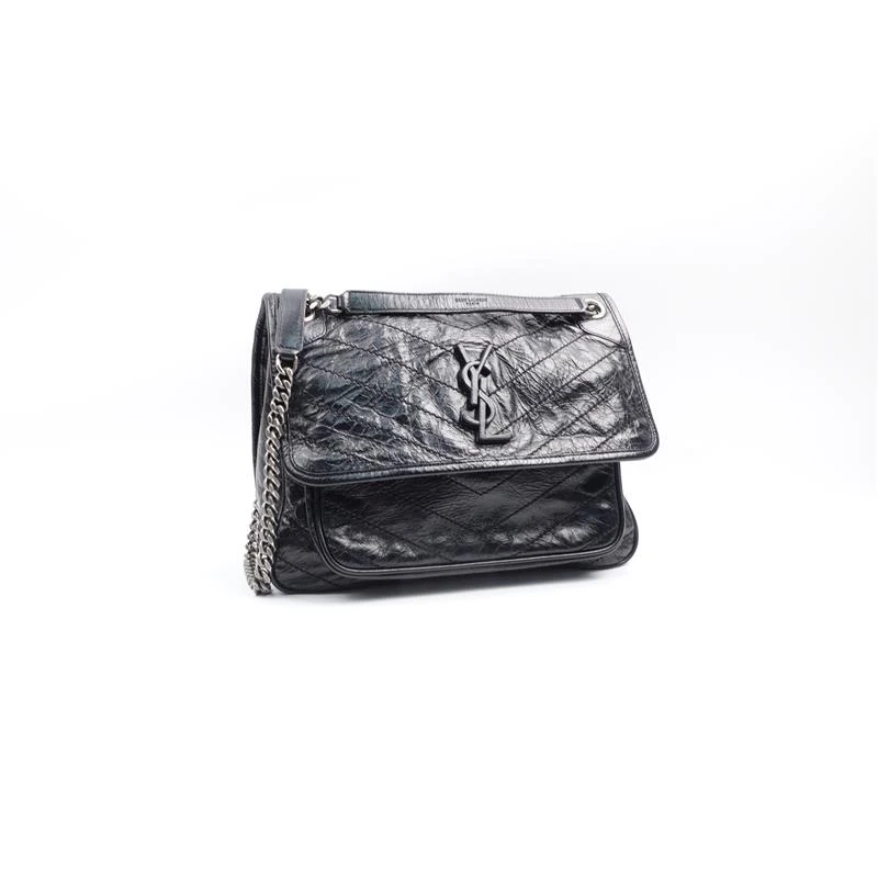 95新 YSL/圣罗兰 盛唐 Niki黑色中号V纹单肩包/H_ZY0000337458
