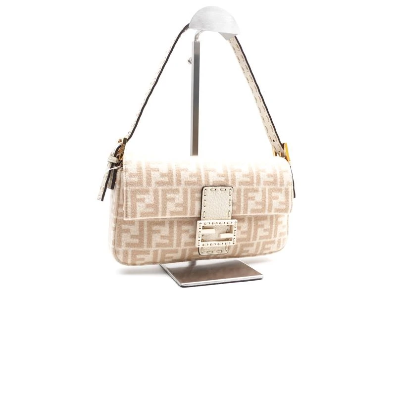 99新 FENDI/芬迪 法棍毛毡浅咖老花单肩包/T_ZY0000351660