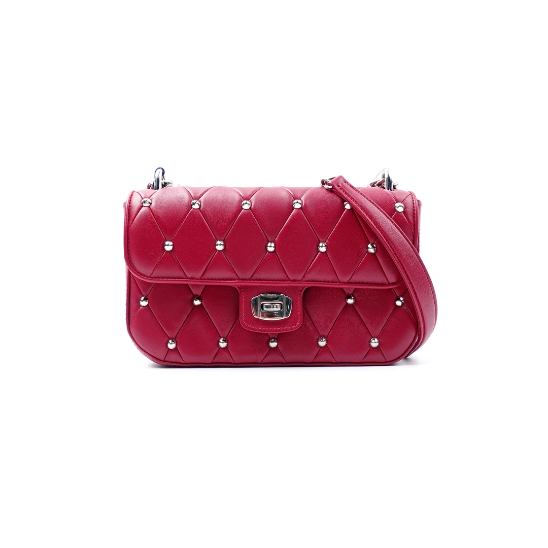 95新 MIU MIU/缪缪 红色菱格铆钉链条包 CLKJMBG0041