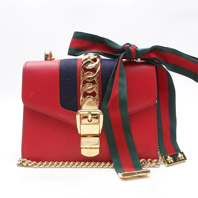 95新 GUCCI/古驰 sylvia塞尔维亚小号红色单肩包/T_ZY0000341999