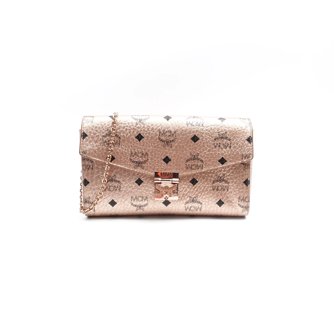 95新 MCM 玫瑰金中号信封链条包/WKJMWXN00232