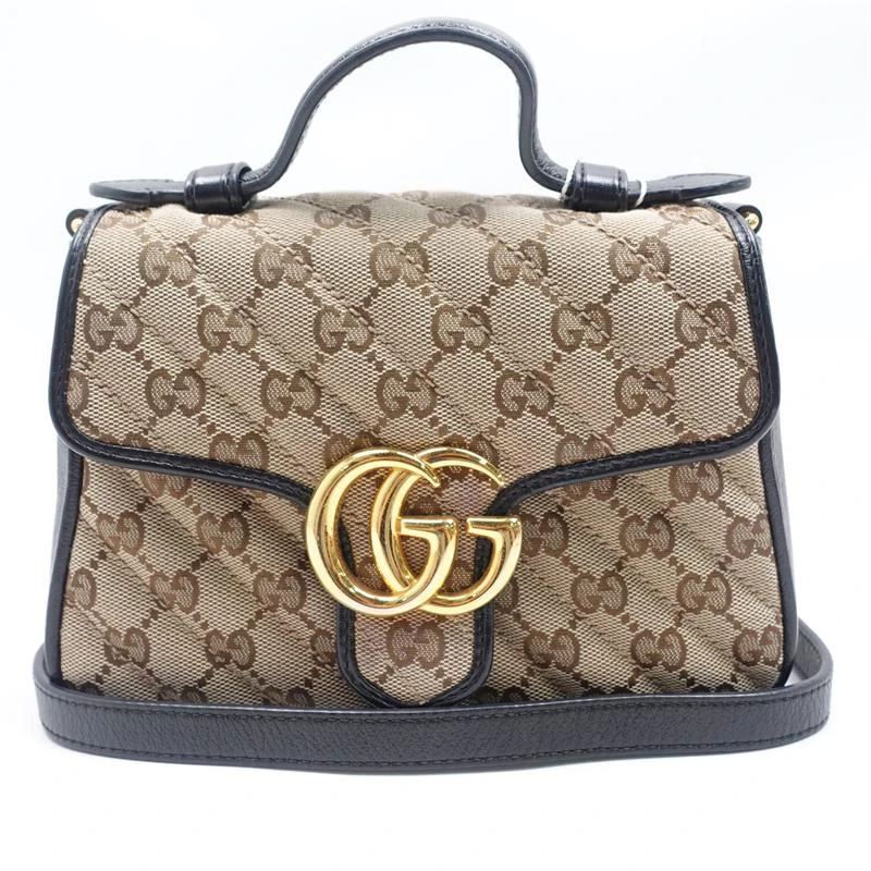 95新 GUCCI/古驰 马蒙特老花帆布拼黑手提斜挎包T_ZY0000352474