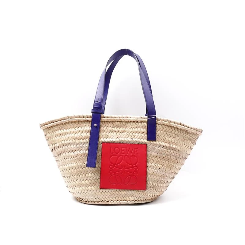 95新 LOEWE/罗意威 罗意威Basket草编拼红蓝手提包H_ZY0000373193