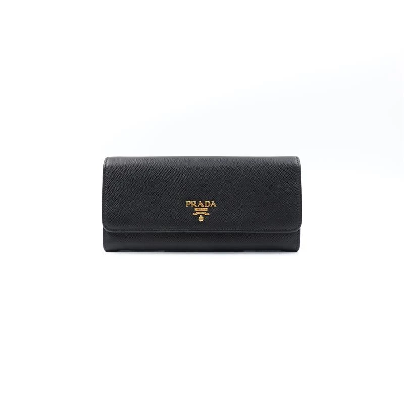 99新 Prada/普拉达 普拉达黑色十字纹长款钱包/T_ZY0000360195