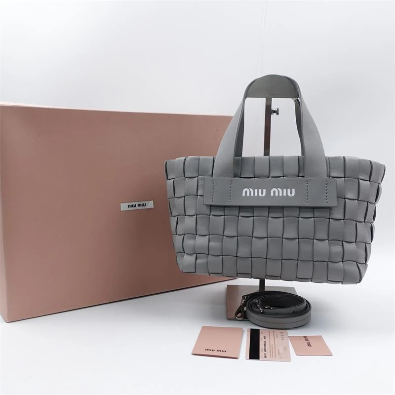 95新 MIU MIU/缪缪 安娜专属灰色编织单肩包T_ZY0000258660